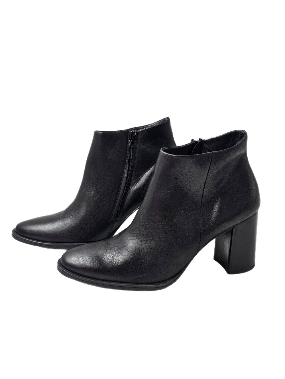 Paul Green Winn Black Leather Side Zip Block Heel Ankle Boots 6 UK US 8.5-9 NWOB